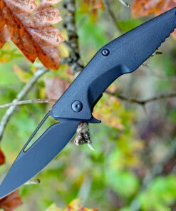 Brous Blades Division Linerlock, 4.5" Black Plain Blade, Black Polymer Handle