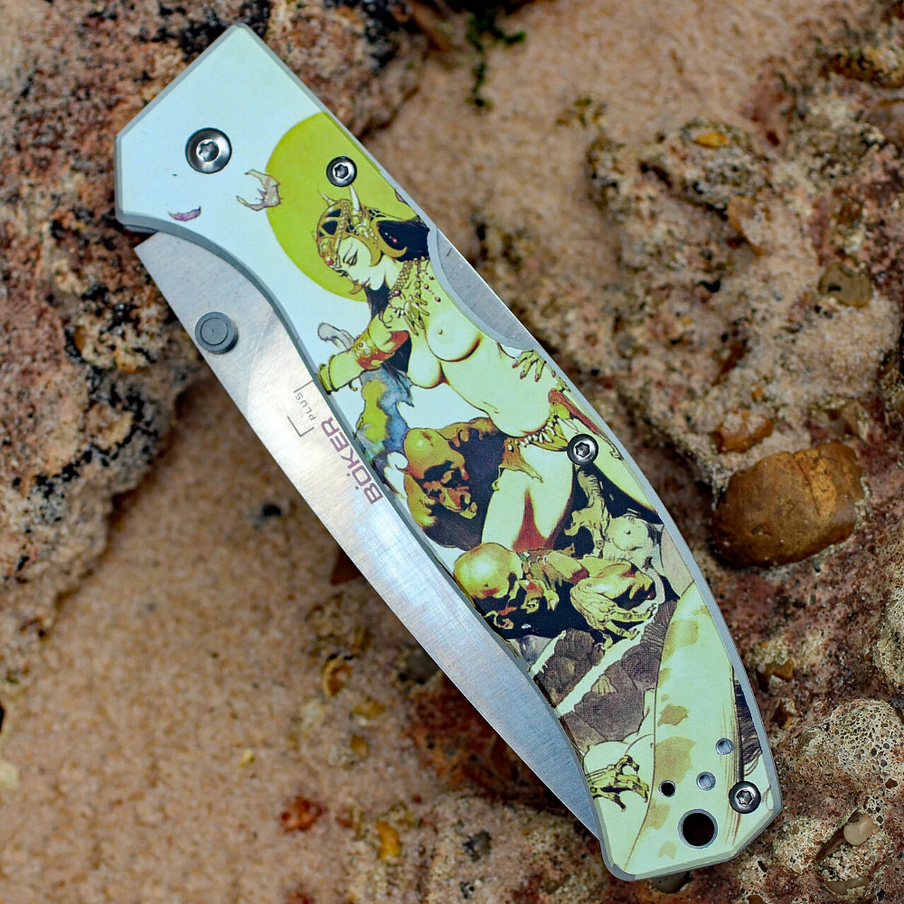 Boker Plus 01BO652 Titan Frazetta, 3.7" 440C Plain Drop Point Blade, Aluminum Handle 3 Boker Plus 01BO652 Titan Frazetta, 3.7" 440C Plain Drop Point Blade, Aluminum Handle - Image 3