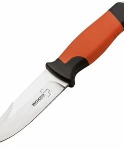 Boker Plus 02BO014 Outdoorsman XL, 4.4" 12C27 Plain Blade, Orange Rubber Handle