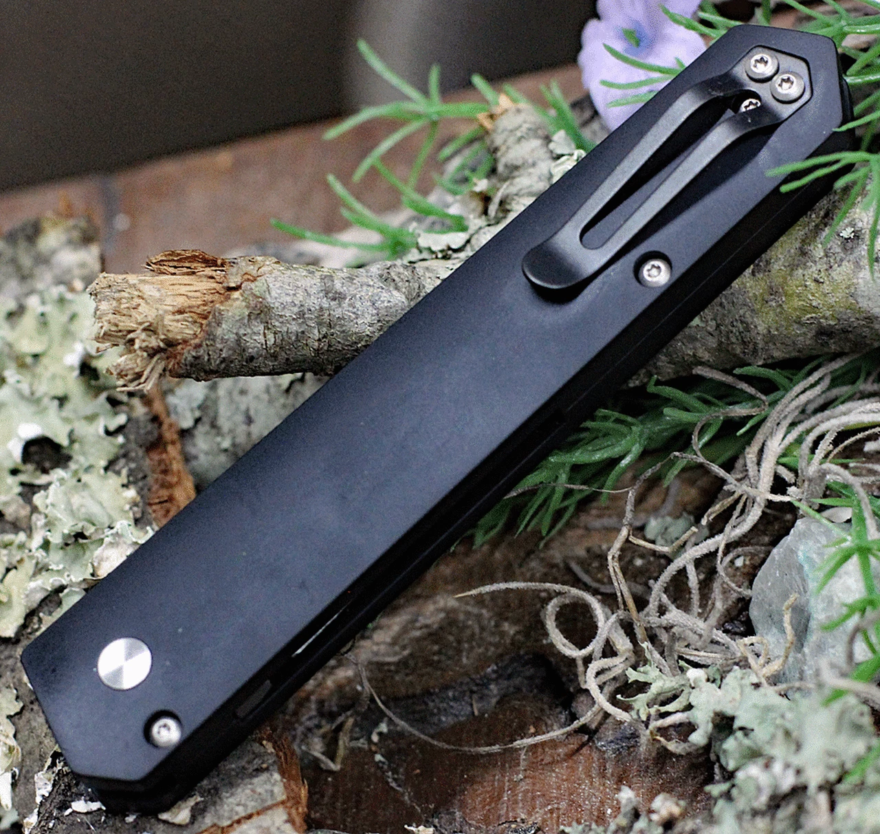 Boker Plus Kwaiken Automatic Damascus Knife 06EX293DAM, 3.0" Damascus Plain Blade, Black Aluminum Handle 4 Boker Plus Kwaiken Automatic Damascus Knife 06EX293DAM, 3.0" Damascus Plain Blade, Black Aluminum Handle - Image 4