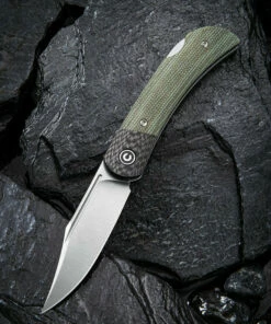 CIVIVI Knives CIVIVI Rustic Gent C914B, 2.97" D2 Satin Clip Point Blade, Green Micarta Handle w/Carbon Fiber Bolster