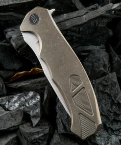 We Knife Co. We Knife Kellen Bogardus 37 Framelock Folder 901A, 4.07” Bohler M390 Bead Blast Drop Point Plain Blade, Bronze Titanium Handle -Buck Knives Sales 102G54963 4 22818.1582140694