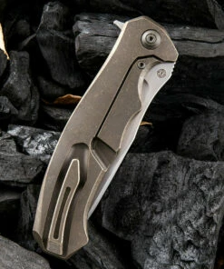 We Knife Co. We Knife Kellen Bogardus 37 Framelock Folder 901A, 4.07” Bohler M390 Bead Blast Drop Point Plain Blade, Bronze Titanium Handle -Buck Knives Sales 102G54Q0 5 15916.1582140694