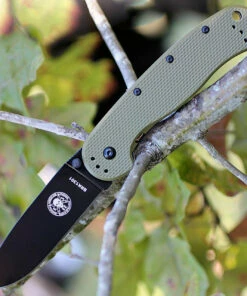 BRK Avispa 1302ODB, 3.5", Black EDP Coated D2 Steel, Plain Edge, Drop Point, Design by Esee Knives, OD Green Nylon handles