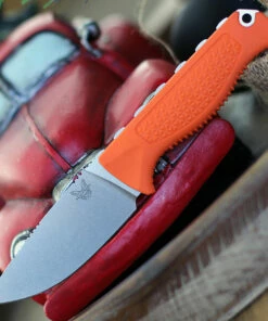 Benchmade Knives Benchmade 15006 Steep Country, 3.54" CPM-S30V Satin Drop Point Blade, Orange Santoprene Handle
