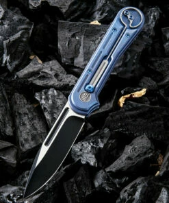 We Knife Co. We Knife Double Helix Folder 815C, 3.3" CPM S35VN Black Two-Tone Drop Point Plain Blade, Blue Titanium Handle