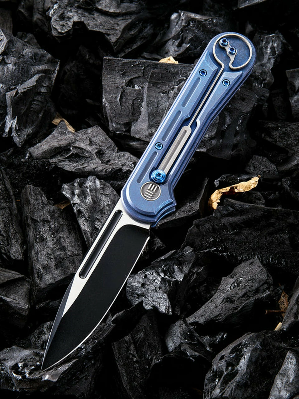 We Knife Co. We Knife Double Helix Folder 815C, 3.3" CPM S35VN Black Two-Tone Drop Point Plain Blade, Blue Titanium Handle 1 We Knife Co. We Knife Double Helix Folder 815C, 3.3" CPM S35VN Black Two-Tone Drop Point Plain Blade, Blue Titanium Handle