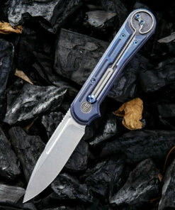 We Knife Co. We Knife Double Helix Folder 815D, 3.3" CPM S35VN Stonewash Drop Point Plain Blade, Blue Titanium Handle