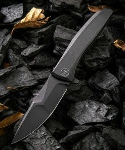 We Knife Co. We Knife Scoppio Framelock Folder 923D, 3.63" CPM-20CV Black Stonewash Drop Point Plain Blade, Black Titanium Handle