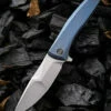 We Knife Co. We Knife Scoppio Framelock Folder 923A, 3.63" CPM-20CV Stonewash Drop Point Plain Blade, Blue Titanium Handle
