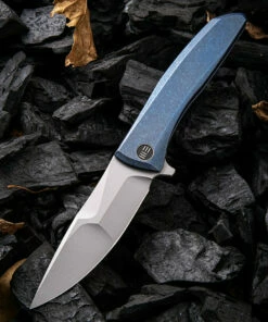 We Knife Co. We Knife Scoppio Framelock Folder 923A, 3.63" CPM-20CV Stonewash Drop Point Plain Blade, Blue Titanium Handle