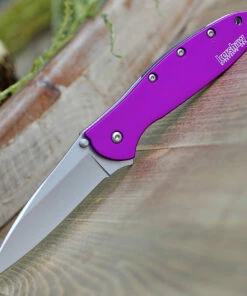 Kershaw Knives Kershaw 1660PUR Leek, 3" Sandvik 14C28N Plain Blade, Purple Anodized Aluminum Handle