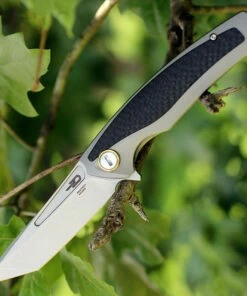 Bestech T1706B Predator, 3.6" CPM-S35VN Plain Blade, Gray Titanium Handle w/Carbon Fiber Inlay