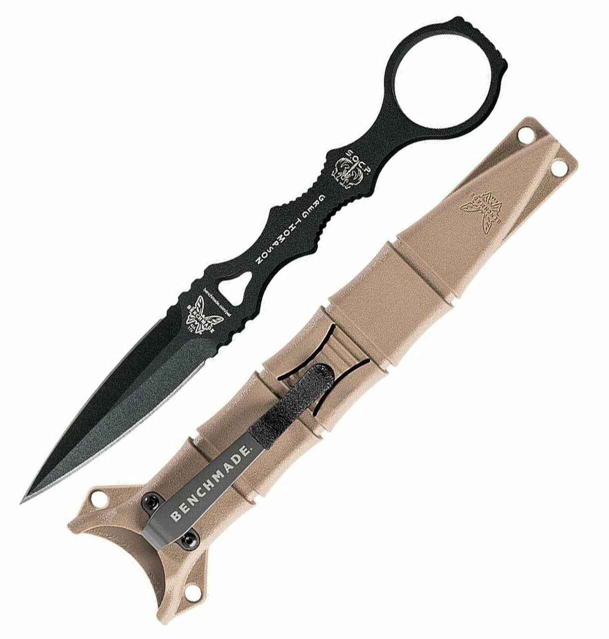 Benchmade Knives Benchmade SOCP Dagger, 176BKSN, 3.22 in. 440C Steel , Black Plain Blade, Desert Sand Sheath 1 Benchmade Knives Benchmade SOCP Dagger, 176BKSN, 3.22 in. 440C Steel , Black Plain Blade, Desert Sand Sheath