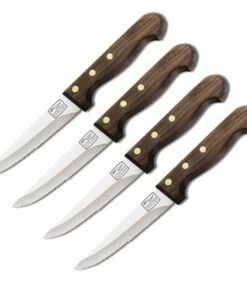 Chicago Cutlery C43898 Basics Four Piece Steak Set, 5" High Carbon Satinless Combo Blade, Walnut Handle