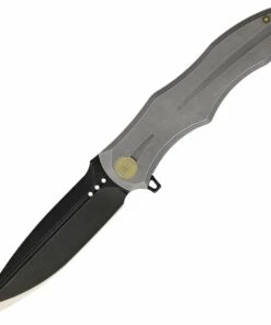 We Knife Co. We Knife Model 613 Framelock Flipper 613E, 4.2"Bohler M390 Black Spear Point Plain Blade, Gray Titanium Handle