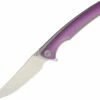 We Knife Co. We Knife Model 704 Linerlock Folder 704A, 3.6” Bohler M390 Satin Trailing Point Plain Blade, Purple Anodized Textured Titanium Over Titanium Handle