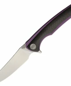 We Knife Co. We Knife Model 704 Linerlock Folder 704CFA, 3.6” Bohler M390 Satin Trailing Point Plain Blade, Black Carbon Fiber Over Purple Titanium Handle