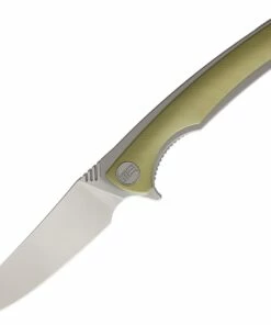 We Knife Co. We Knife Model 704 Linerlock Folder 704D, 3.6” Bohler M390 Stonewashed Trailing Point Plain Blade, Gold Anodized Textured Titanium Over Titanium Handle