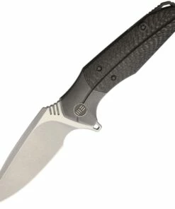 We Knife Co. We Knife Nitida Framelock Folder 707B, 3.5" CPM-S35VN Stonewash Drop Point Plain Blade, Gray Stonewash Titanium and Carbon Fiber Handle