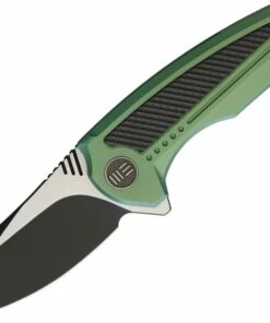 We Knife Co. We Knife Valiant Folder 717E, 3" CPM S35VN Black Stonewash Two-Tone Clip Point Plain Blade, Green Titanium with Carbon Fiber Inlay Handle