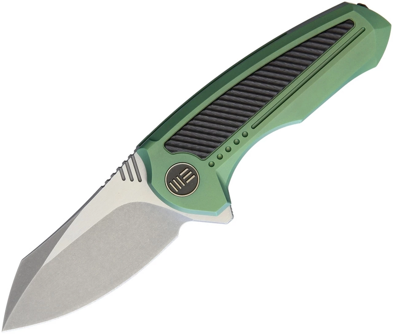 We Knife Co. We Knife Valiant Folder 717F, 3" CPM S35VN Stonewash Clip Point Plain Blade, Green Titanium with Carbon Fiber Inlay Handle 1 We Knife Co. We Knife Valiant Folder 717F, 3" CPM S35VN Stonewash Clip Point Plain Blade, Green Titanium with Carbon Fiber Inlay Handle