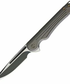 We Knife Co. We Knife Array Folder 718C, 3.7” CPM-S35VN Black Two-Tone Stonewash Drop Point Plain Blade, Gray Titanium Handle