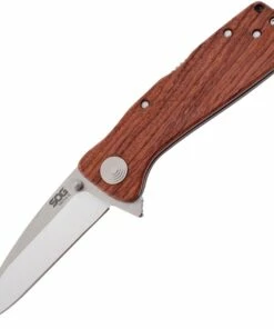 SOG TWI24CP Twitch XL Lockback Folder, 3.25"Spring Assisted AUS-8 Satin Drop Point Plain Blade, Rosewood Wooden Handle