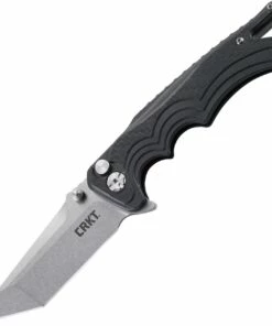 CRKT BT Fighter 5225 Button Lock Folder, 3.64" 8Cr13MoV Stonewash Plain Blade, Black Glass Reinforce Fiber Polymide Handle