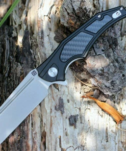 Artisan Cutlery Artisan Apache ATZ1813PBCF, 3.7" D2 Plain Blade, Black Aluminum/Carbon Fiber Handle