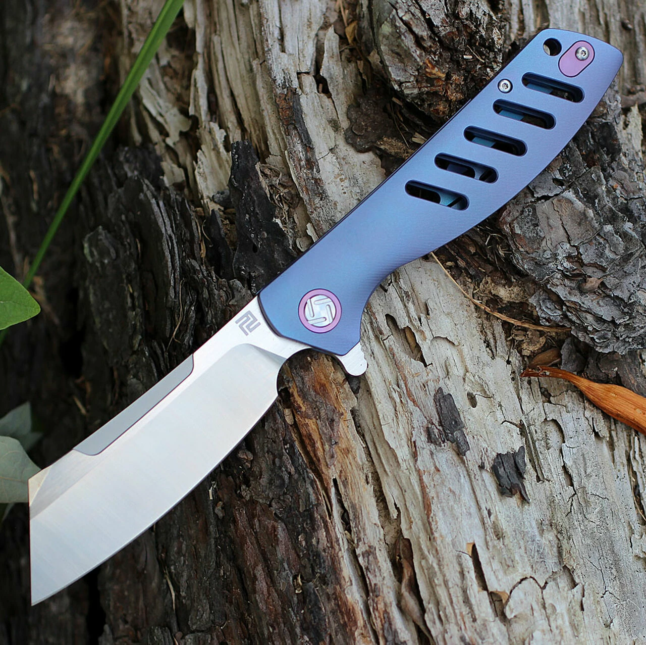 Artisan Cutlery Artisan Tomahawk ATZ1815GBUM, 3.75" M390 Plain Blade, Blue Titanium Handle 1 Artisan Cutlery Artisan Tomahawk ATZ1815GBUM, 3.75" M390 Plain Blade, Blue Titanium Handle