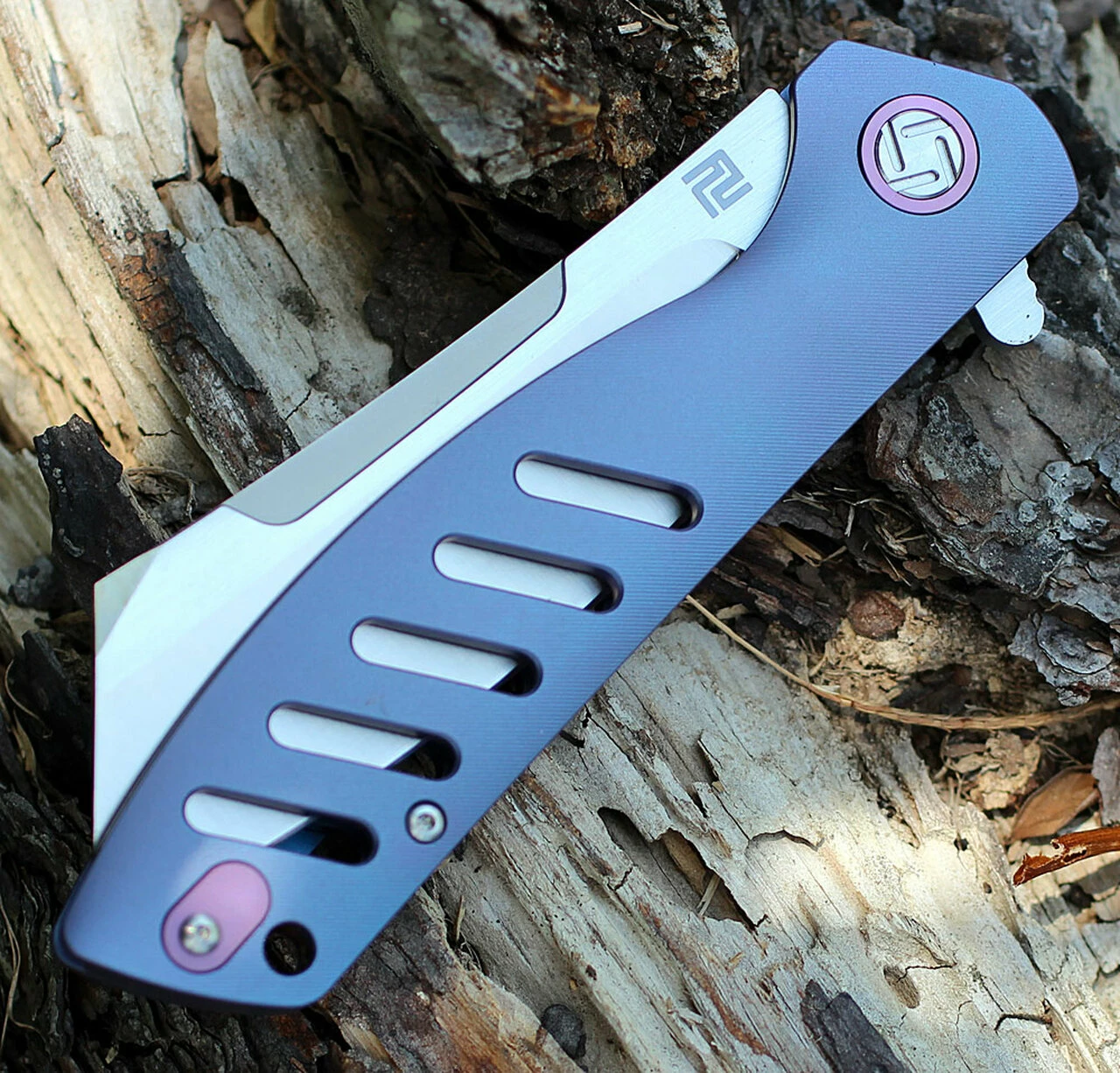 Artisan Cutlery Artisan Tomahawk ATZ1815GBUM, 3.75" M390 Plain Blade, Blue Titanium Handle 4 Artisan Cutlery Artisan Tomahawk ATZ1815GBUM, 3.75" M390 Plain Blade, Blue Titanium Handle - Image 4