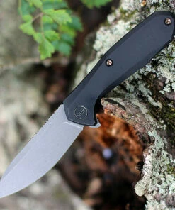 We Knife Co. We Knife 2005C Mote, 2.66" CPM S35VN Gray Stonewash Plain Blade, Black Titanium Handle