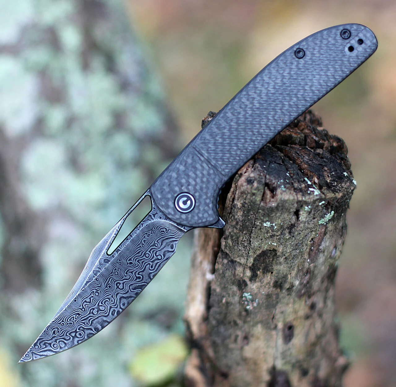 CIVIVI Knives CIVIVI Ortis C2013DS-1, 3.25" Black Damascus Clip Point Plain Blade, Black Twill Carbon Fiber Handles 1 CIVIVI Knives CIVIVI Ortis C2013DS-1, 3.25" Black Damascus Clip Point Plain Blade, Black Twill Carbon Fiber Handles