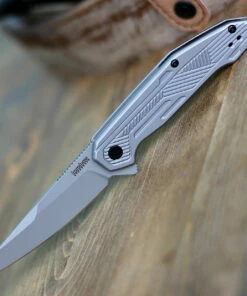 Kershaw Knives Kershaw Terran 2080, 3.125" 8Cr13MoV Bead-blasted Plain Blade, Stainless Steel Handle