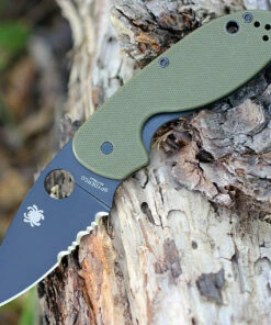 Spyderco Knives Spyderco C216GPSGRBK EFFICIENT, Black Part Serrated Blade, Green G-10 Handle