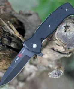 Al Mar S.E.R.E. 2020 Night Linerlock A/O 2206, 3.6" D2 Matte Black Titanium Plain Blade, G-10 Handle