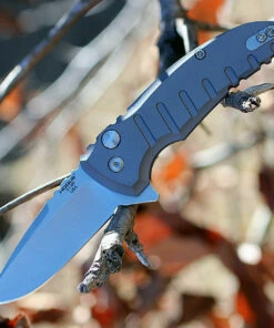 Hogue 24172 X1 Micro Button Lock, 2.75" CPM-154 Plain Blade, Matte Grey Aluminum Handle