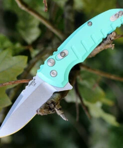 Hogue 24173 X1 Micro Button Lock, 2.75" CPM-154 Plain Blade, Matte Aquamarine Aluminum Handle
