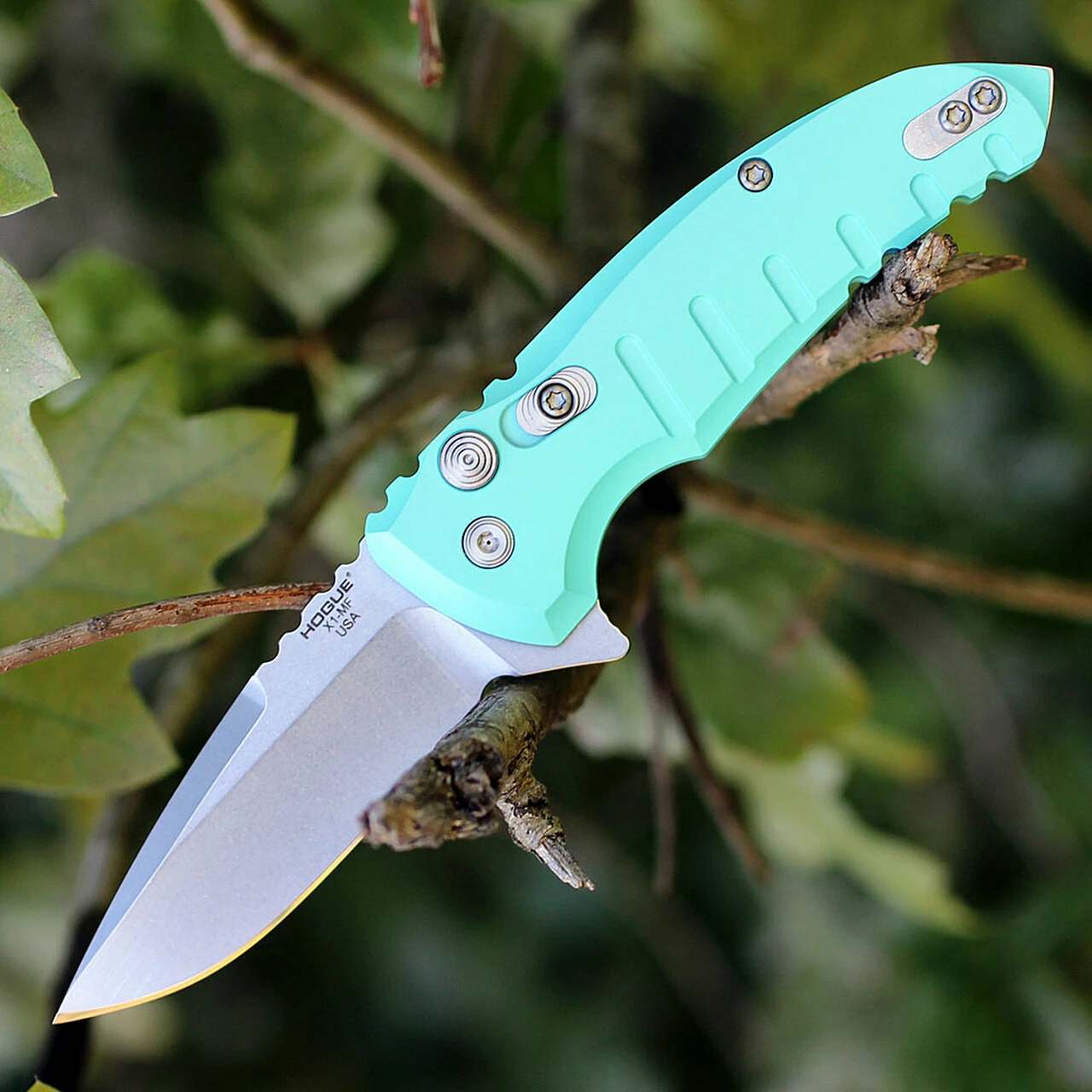 Hogue 24173 X1 Micro Button Lock, 2.75" CPM-154 Plain Blade, Matte Aquamarine Aluminum Handle 1 Hogue 24173 X1 Micro Button Lock, 2.75" CPM-154 Plain Blade, Matte Aquamarine Aluminum Handle