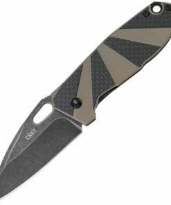 CRKT 2440 Heron Folder, 2.93" 8Cr14MoV Stonewashed Plain Blade, Carbon Fiber Layer w/ Tan G10 Handle