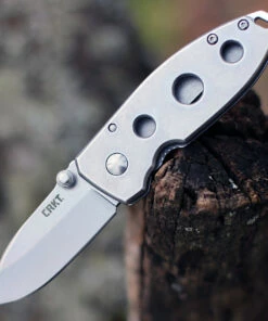 CRKT 2491 Squid Folder, 2.25" Stonewashed 8Cr14MoV Plain Blade, Stainless Steel Handle