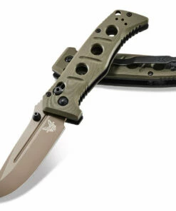 Benchmade Knives Benchmade 273FE-2 Mini Adamas, 3.25" Flat Dark Earth Cerakote CPM-CruWear Plain Blade, Olive Drab G10 Handle