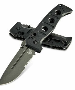 Benchmade Knives Benchmade 275SGY-1 ADAMAS, 3.82" Tungsten Gray Cerakote CPM-CruWear Part Serrated Blade, Black G-10 Handle