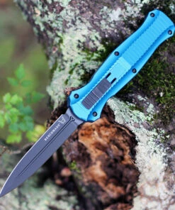 Benchmade Knives Benchmade 3300BK-2001 Infidel, 3.91" Black DLC Coating Dagger Blade, Blue Aluminum handle
