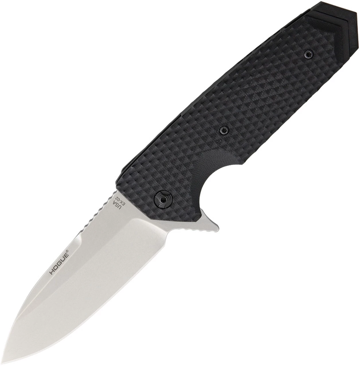 Hogue 34216 EX-02 3.75" Folder Spear Point Blade Flipper Tumbled Finish G10 Scales Ball Checker - Solid Black 1 Hogue 34216 EX-02 3.75" Folder Spear Point Blade Flipper Tumbled Finish G10 Scales Ball Checker - Solid Black