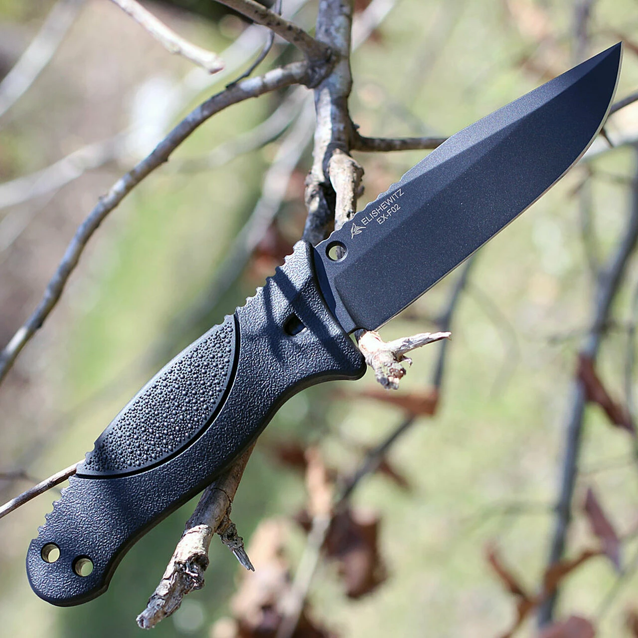 Hogue 35250 EX-F02 4.5" Fixed Clip Point Blade Black Finish Auto Retention Sheath Black - Rubber OverMolded Frame Black 2 Hogue 35250 EX-F02 4.5" Fixed Clip Point Blade Black Finish Auto Retention Sheath Black - Rubber OverMolded Frame Black - Image 2