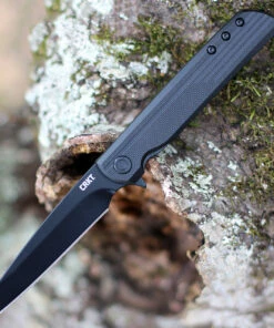 CRKT LCK+ Linerlock Blackout, 3.25" Black Oxide Coated 8Cr13MoV Stainless Tanto Blade, Black GRN Handles