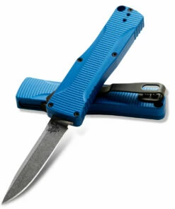 Benchmade Knives Benchmade 4850-1 OM OTF, 2.475" CPM-S30V Satin Plain Blade, Blue Aluminum Handle