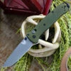 Benchmade Knives Benchmade Bailout 537GY-1, 3.38" CPM-M4 Gray Coated Tanto Plain Blade, Green Aluminum Handle
